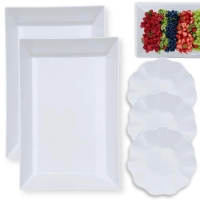 Kit 2 Travessas 44,7 Cm Retangulares Fundas para Buffet + 3 Centros de Mesa para Salada 1, 5 L Melamina / Plstico