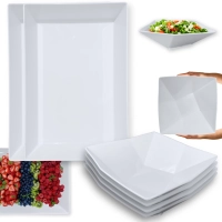 Kit 2 Travessas 44,7 Cm Retangulares Fundas + 4 Travessas Grandes 32,5 Cm Quadradas para Buffet Melamina Profissional