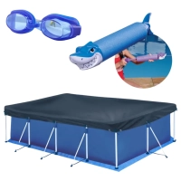 Kit Piscina 5000 Litros + Lana gua Animais Sortido + culos Natao Infantil Azul + Capa e Forro