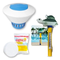 Kit Piscina Termmetro de Tartaruga + Flutuador Grande + 1 Pastilha de Cloro 3 em 1 Genco