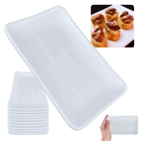 Kit 10 Travessas Pratos Retangulares Branco para Petiscos e Sushi 17,8 Cm para Restaurante Melamina Premium