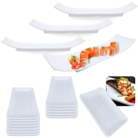 Kit 12 Pratos Retangular para Sushi 17,8cm + 3 Travessas Bordas Onduldas 36x12 em Melamina Restaurante Japons