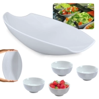 Kit Travessa para Buffet Salada 46cm Oval Curva Funda + 4 Tigelas 720ml em Melamina para Restaurante