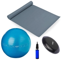 Kit Bola Suia 65cm Ilustrada + Colchonete Eva Cinza + Disco de Equilbrio + Mini Bomba Exerccios