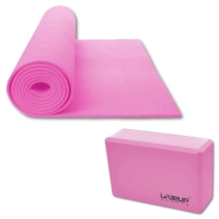 Kit Bloco de Apoio para Yoga em Eva Rosa Liveup + Colchonete Tapete para Yoga Ginstica Eva Rosa