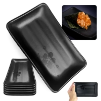 Kit 5 Travessas Pratos Retangulares Pretos para Petiscos e Sushi 17,8 Cm para Restaurante Melamina Premium