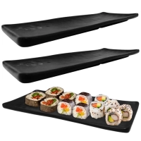 Kit 5 Pratos 28,5 Cm para Sushi Melamina / Plstico Preto