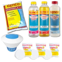 Kit Clorador Grande + Redutor de Ph + Clarificante + Algicida Liquido + Pacote de Cloro + 3 Pastilhas de Cloro