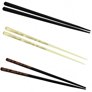 Kit 3 Pares de Hashi em Poliestireno 22 Cm Modelo Decorado Preto + Bege + Preto Liso