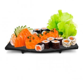 Kit 2 Travessas Ondulada + 8 Pratos Concvo em Melamina/Plstico para Sushi Preto