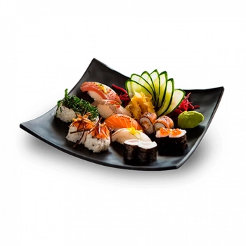 Kit 2 Travessas Ondulada + 8 Pratos Concvo em Melamina/Plstico para Sushi Preto