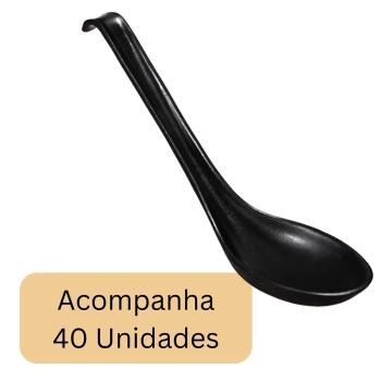 Colher em Melamina/Plstico 17 Cm para Sopa Preta 40 Unidades Comida Japonesa