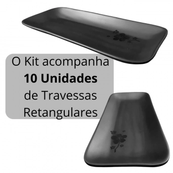 Kit 10 Travessas 27,5 Cm Retangular Kanpai com Borda Melamina Premium Restaurante Japons