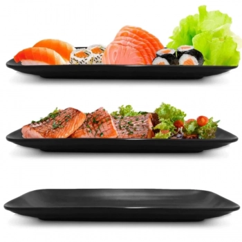 Kit 10 Travessas 27,5 Cm Retangular Kanpai com Borda Melamina Premium Restaurante Japons