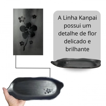 Kit 10 Pratos Travessa Formato Folha Kanpai para Restaurante Japons Sushi Melamina Premium