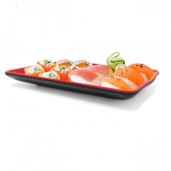 Kit 5 Pratos em Melamina Retangular 21x13 Cm Vermelho para Petiscos e Sushis