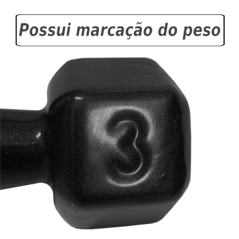 Halter Peso Academia 3 Kg Sextavado Emborrachado Preto