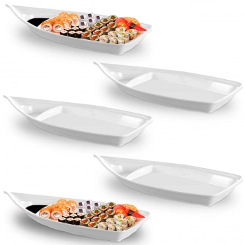 Kit 5 Barcas 58 Cm Travessas em Melamina Branca para Servir Comida Japonesa Sushi / Aai