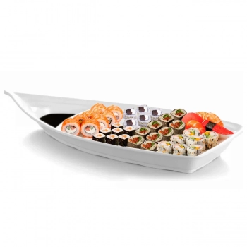 Kit 10 Barcas 58 Cm Travessas em Melamina Branca para Servir Comida Japonesa Sushi e Aai