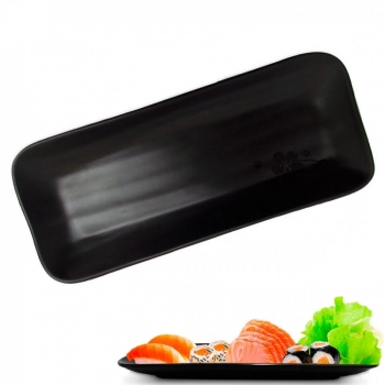 Kit com 12 Peas Pratos em Melamina/Plstico Preto para Sushi