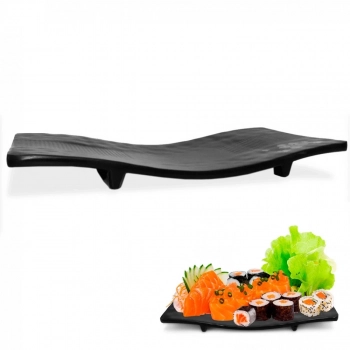 Kit com 12 Peas Pratos em Melamina/Plstico Preto para Sushi