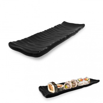 Kit com 12 Peas Pratos em Melamina/Plstico Preto para Sushi