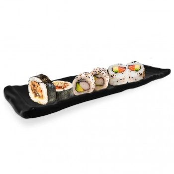 Kit com 12 Peas Pratos em Melamina/Plstico Preto para Sushi