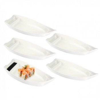 Kit 5 Barcas para Sushi em Melamina Premium 25,5 Cm Branca