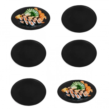 Kit 6 Pratos 25cm Raso em Melamina/Plstico Preto para Sushi