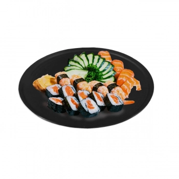 Kit 6 Pratos 25cm Raso em Melamina/Plstico Preto para Sushi