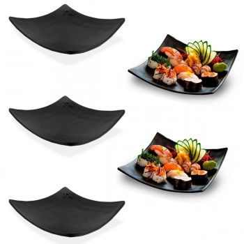 Kit 5 Pratos Cncavo 15x15 Cm para Sushi em Melamina Preto