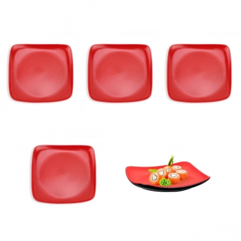 Kit 5 Pratos 22 Cm em Melamina para Petisco e Sushis Vermelha