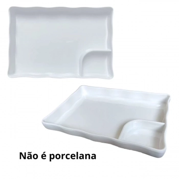 Kit 25 Pratos com Divisria 21cm para Poro e Sushi Branco Melamina Premium