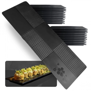 Kit 20 Travessas Retangulares Retas 33cm Pretas em Melamina Kanpai Buffet Sushi Restaurante Japons Oriental