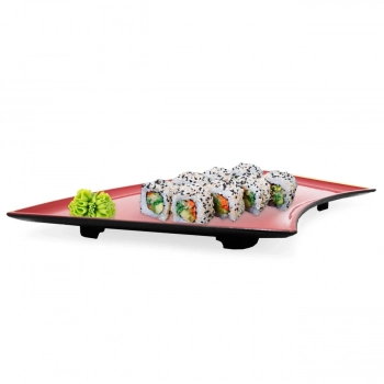 Kit 2 Pratos Formato Leque para Comida Japonesa Sushi Preto e Vermelho