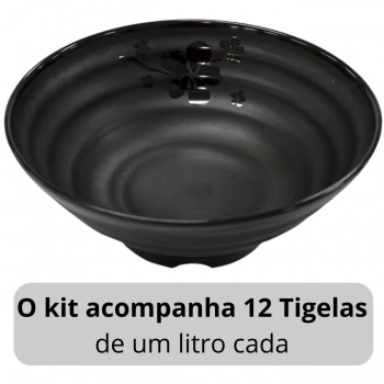 Kit 12 Tigelas Onduladas 1 Litro 21,5 Cm Kanpai Vasilha Grande Melamina Premium Restaurante Japons