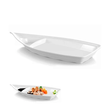 Kit Barca 40 Cm + 2 Pratos Reto para Sushi + 2 Travessa 24x16 Cm