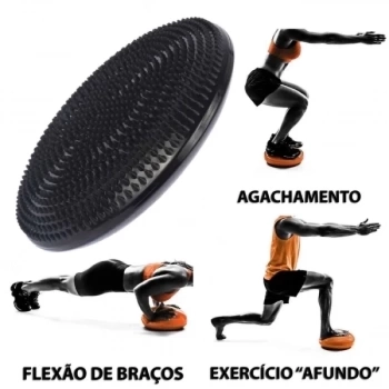 Kit Bola Suia 65cm + Colchonete Eva Cinza + Disco de Equilibrio + Mini Bomba para Exerccios