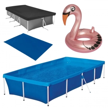 Kit Piscina de Armao 3000l + Capa + Forro + Boia Cisne Rosa