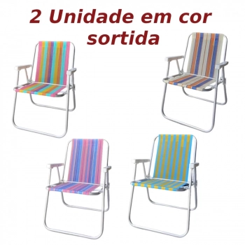 Kit Praia Guarda Sol 2 M Bege + 2 Cadeiras de Praia Alumnio + Saca Areia