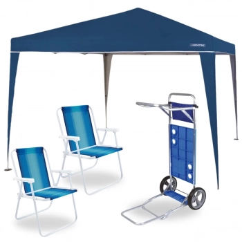 Kit Tenda Gazebo Dobrvel 3x3m + Carrinho de Praia + 2 Cadeiras de Praia