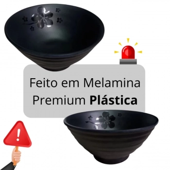 Kit 2 Tigelas 300 Ml + 2 Colheres em Melamina Premium Preta Linha Kanpai para Restaurante Japons