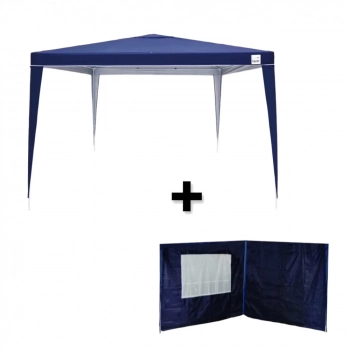 Kit Tenda Gazebo de Encaixe 3x3m Azul + 2 Paredes Lateral em Oxford