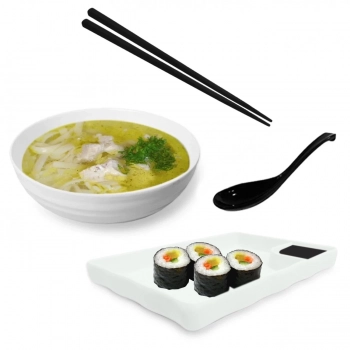 Kit para Sopa Japonesa com Tigela 800 Ml + Prato 21cm com Divisria + Colher + Par de Hashi