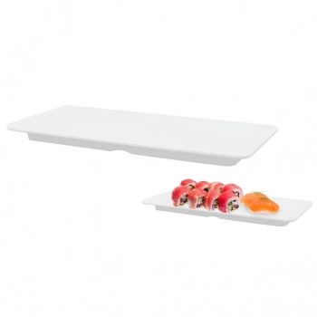 Kit 4 Pratos Quadrado 24 Cm + 2 Pratos Reto 27cm em Melamina Sushi e Petisco