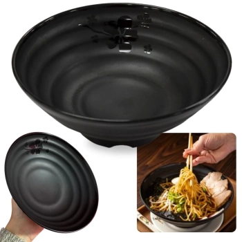 Kit Tigela 21,5 Cm + Molheira + Colher + Par de Hashi Comida Japonesa Yakisoba Melamina Premium