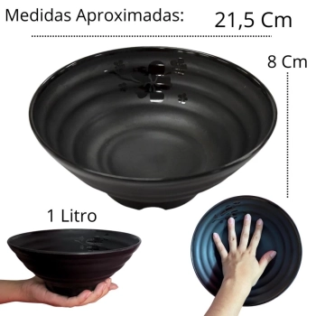 Kit Tigela 21,5 Cm + Molheira + Colher + Par de Hashi Comida Japonesa Yakisoba Melamina Premium