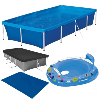 Piscina 3000 Lts Mor + Capa e Forro + Bote Inflvel com Fralda Azul