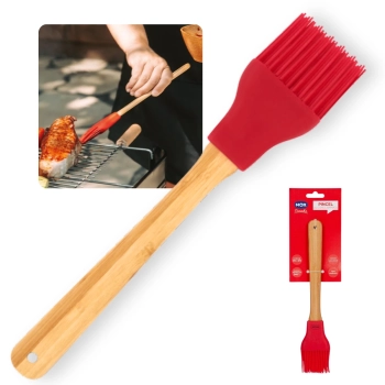 Pincel Culinrio de Silicone Vermelho Mor Cabo em Bambu Suporta Temperatura de 240c