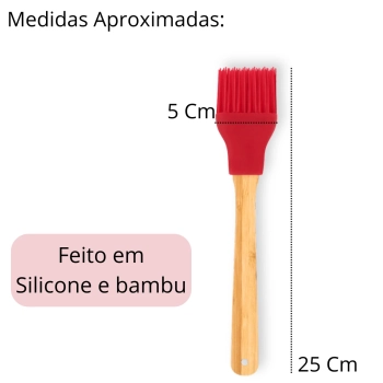 Pincel Culinrio de Silicone Vermelho Mor Cabo em Bambu Suporta Temperatura de 240c